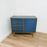 Buffet commode vintage en bois & bleu