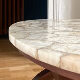 Coffee table in wood, marble and onyx.