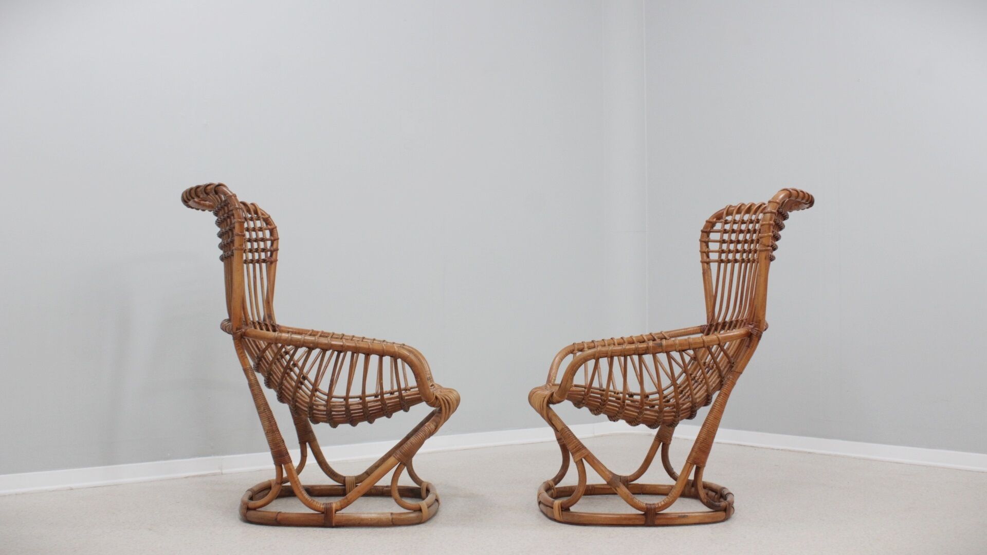 Set of 2 rattan chairs Tito Agnoli Bonacina 1960s