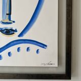 Cubist composition in blue, Vallauris style, signed Blasos.