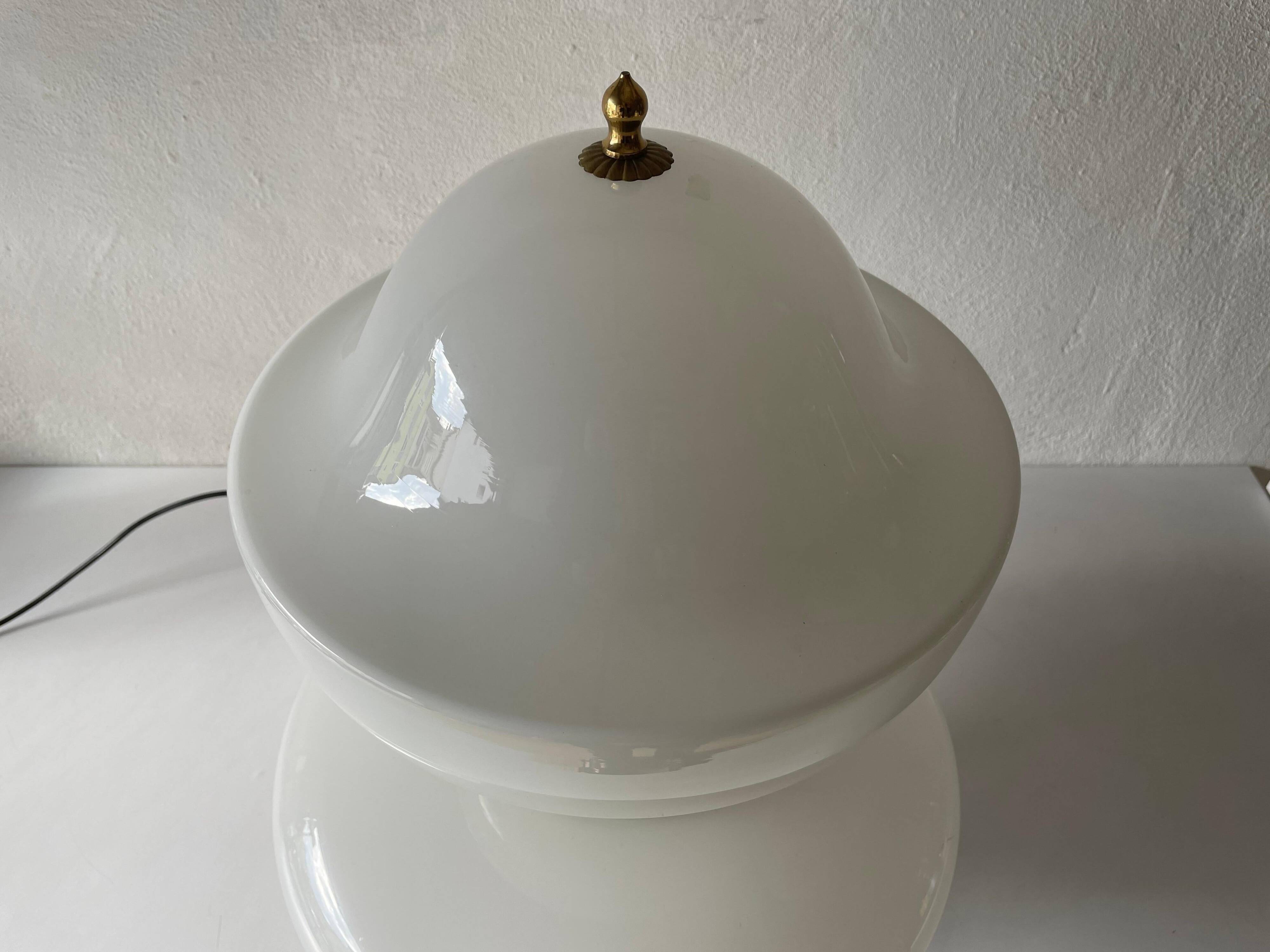 Large table lamp or floor lamp in opal glass and brass body, 1960s, Italy.