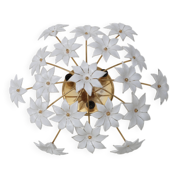 Plafonnier Murano Fleurs Blanches, 1970