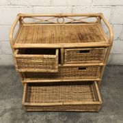 Commode vintage en osier/rotin et bambou 2 grands et 2 petits tiroirs