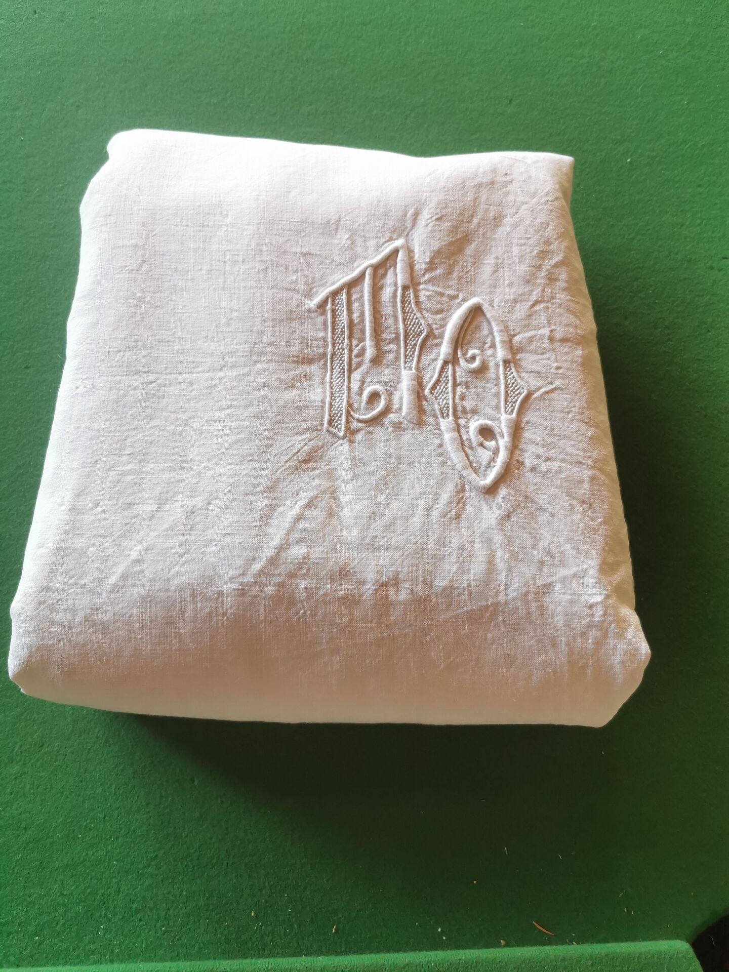 Antique linen drape monogrammed 3.10x2.20 m
