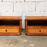 Maugrion rattan bedside tables for Roche Bobois vintage 70s