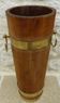 Victorian style barrel umbrella stand, solid oak, curved with 3 bands and gr.