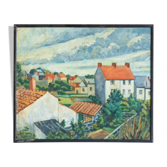 Large painting oil on wood 1938 Nantes signed M.Cossé