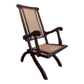 Chaise pliante ancienne avec assise/dossier tressé