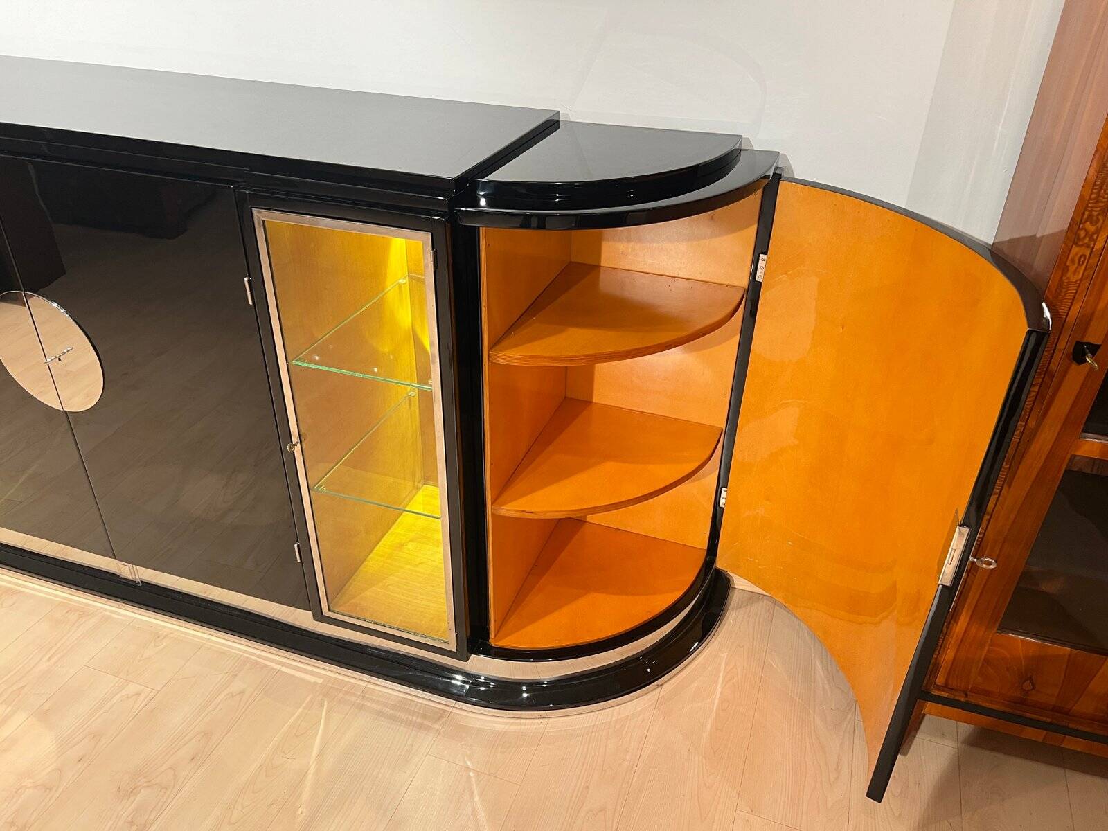 Large Art Deco Sideboard in Black Lacquer & Maple, France, 1930