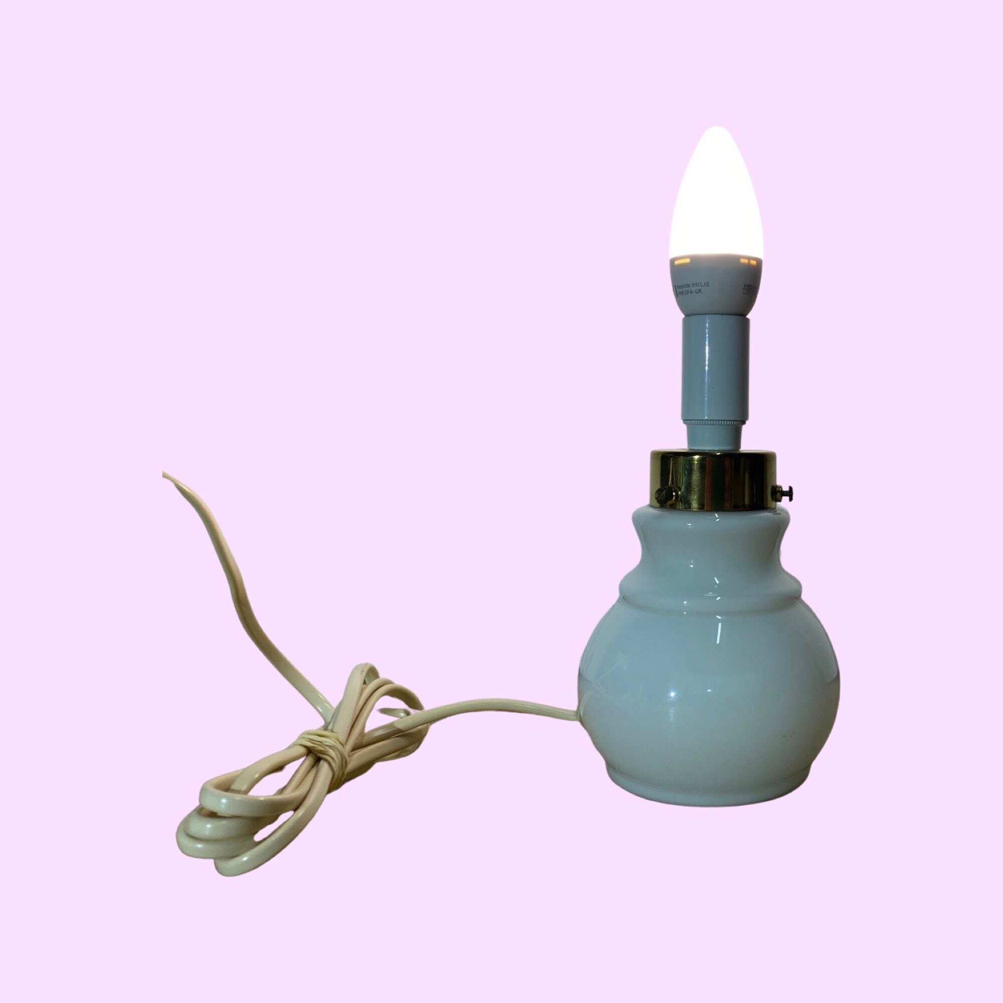 Retro glass/brass white desk lamp base | vintage danish design light made from glass in denmark