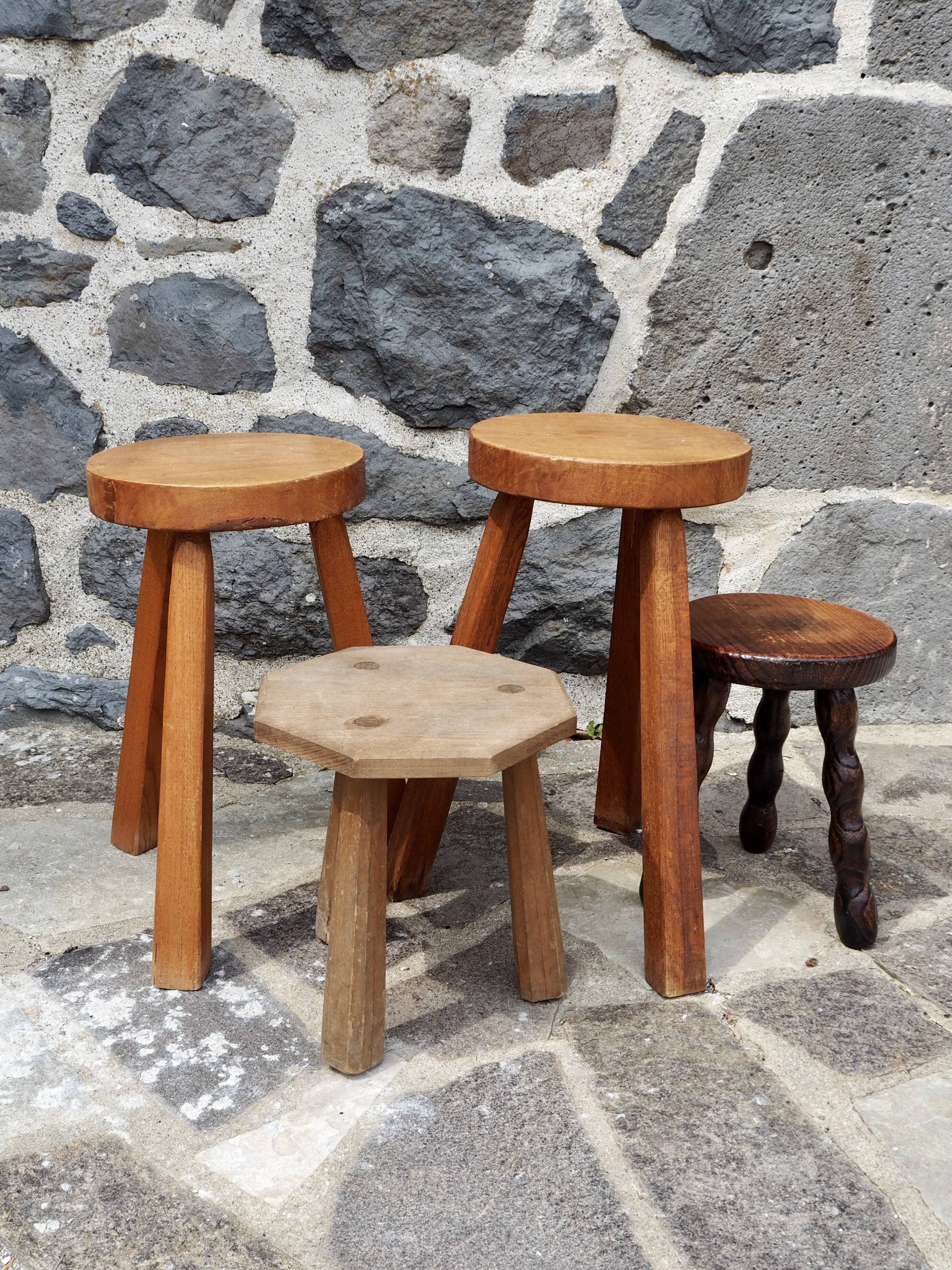 Pair of solid wood tripod stools