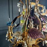 Lustrous pagoda from Maison Baguès in gilded bronze with a decoration of flowers and fruits in glass - 20th century