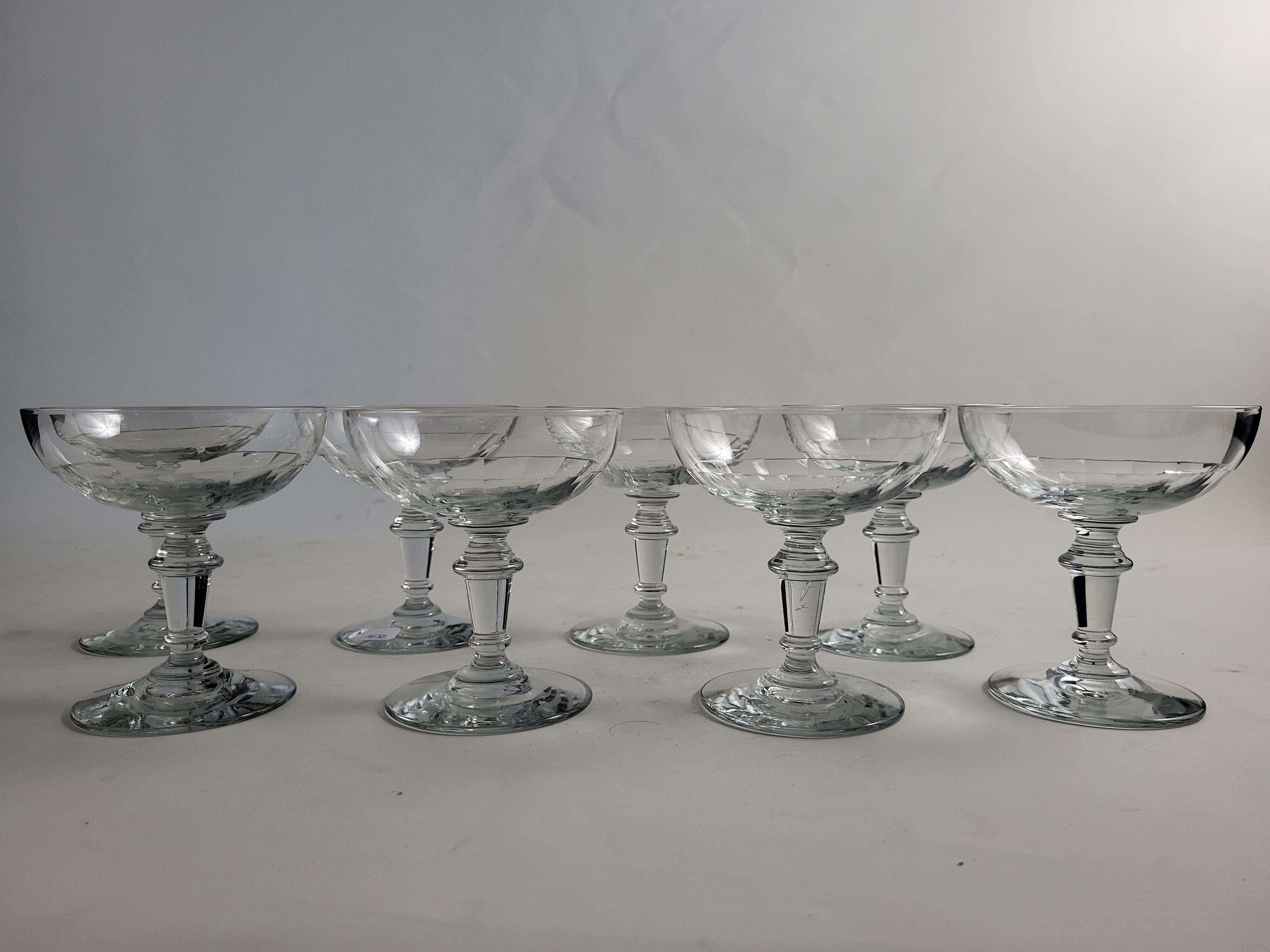 Set of 8 glass champagne glasses XIXth