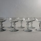 Set of 8 glass champagne glasses XIXth