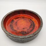 Coupe brutaliste en grès émaillé orange et rouge