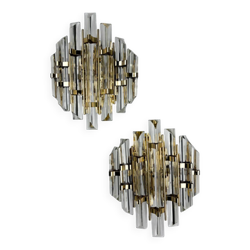 Pair of Venini sconces, Triedi cut glass, Italy, circa 1970s