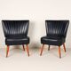 Pair of vintage club armchairs in black leatherette – 1950s