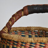 Vintage basket with leather handle