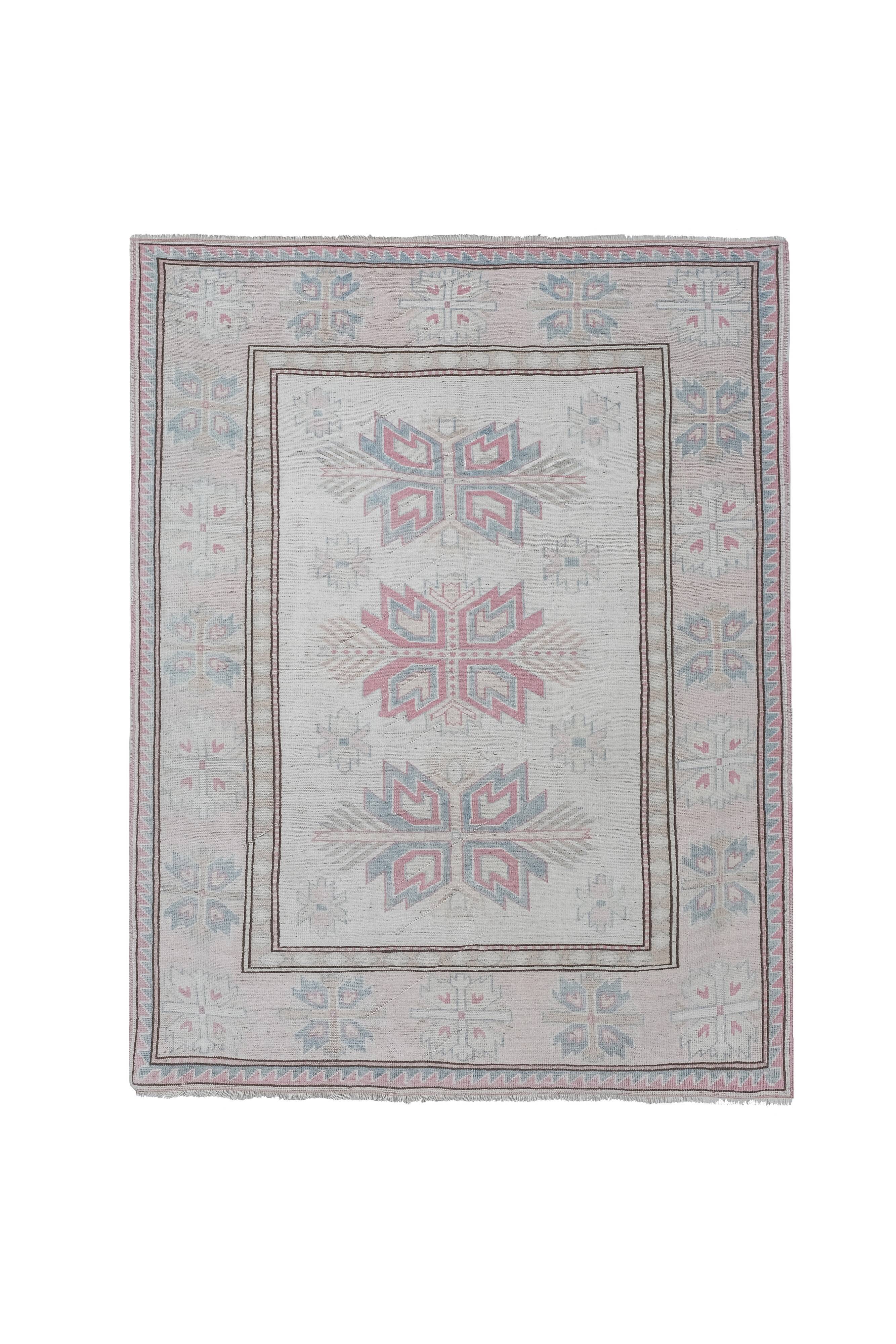 Decorative soft muted color turkish oushak rug, living room rug 5'11'' x 7'3''