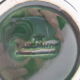 Modernist pitcher in green and gold glazed ceramic, brand MAGDALITHE MADE IN FRANCE around 1950 1