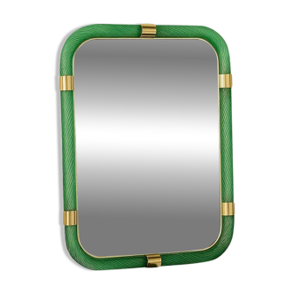 Rectangular "Torciglione" Wall Mirror Murano Glass in Barovier Style