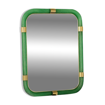 Rectangular "Torciglione" Wall Mirror Murano Glass in Barovier Style