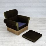 1970s, Danish lounge chair, low, furniture velour, ash wood legs.