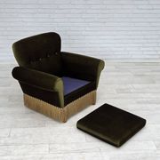 1970s, Danish lounge chair, low, furniture velour, ash wood legs.