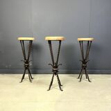 Vintage french wrought iron bar stools, 1960s - set of 3