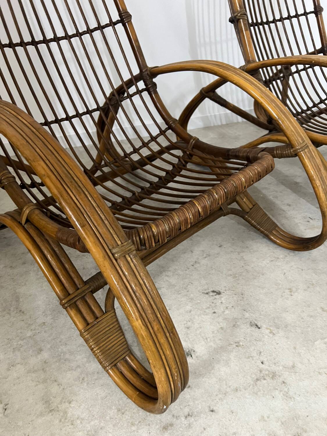 Set of 2 rattan lounge chairs armchairs Italian design from the 60s vintage rattan