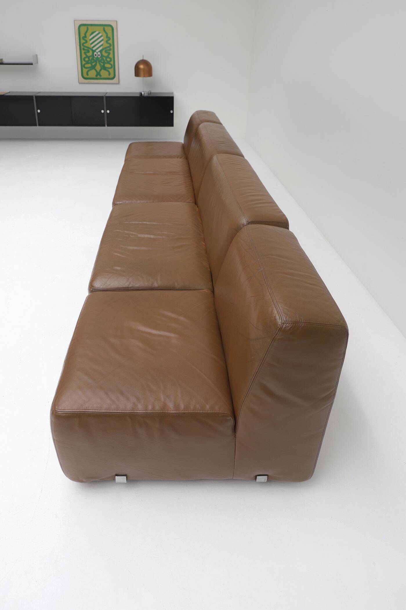 Modular leather sofa, manufactured by Durlet, Belgium, 1970s.