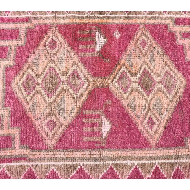 Vintage Pink Geometric Turkish Hand-Knotted Runner 80x361
