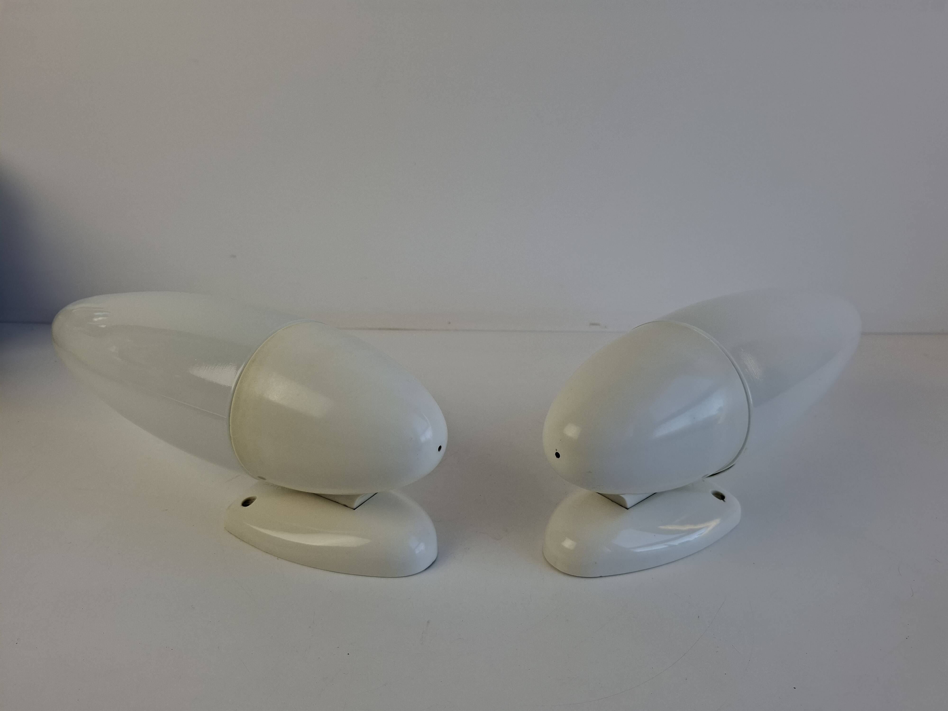 Pair of 1960s Czechoslovak Milk Glass and Bakelite Space Age Wall Sconces