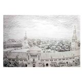 Plaza de España in Seville. Charcoal and graphite drawing. Seville Plaza de España.