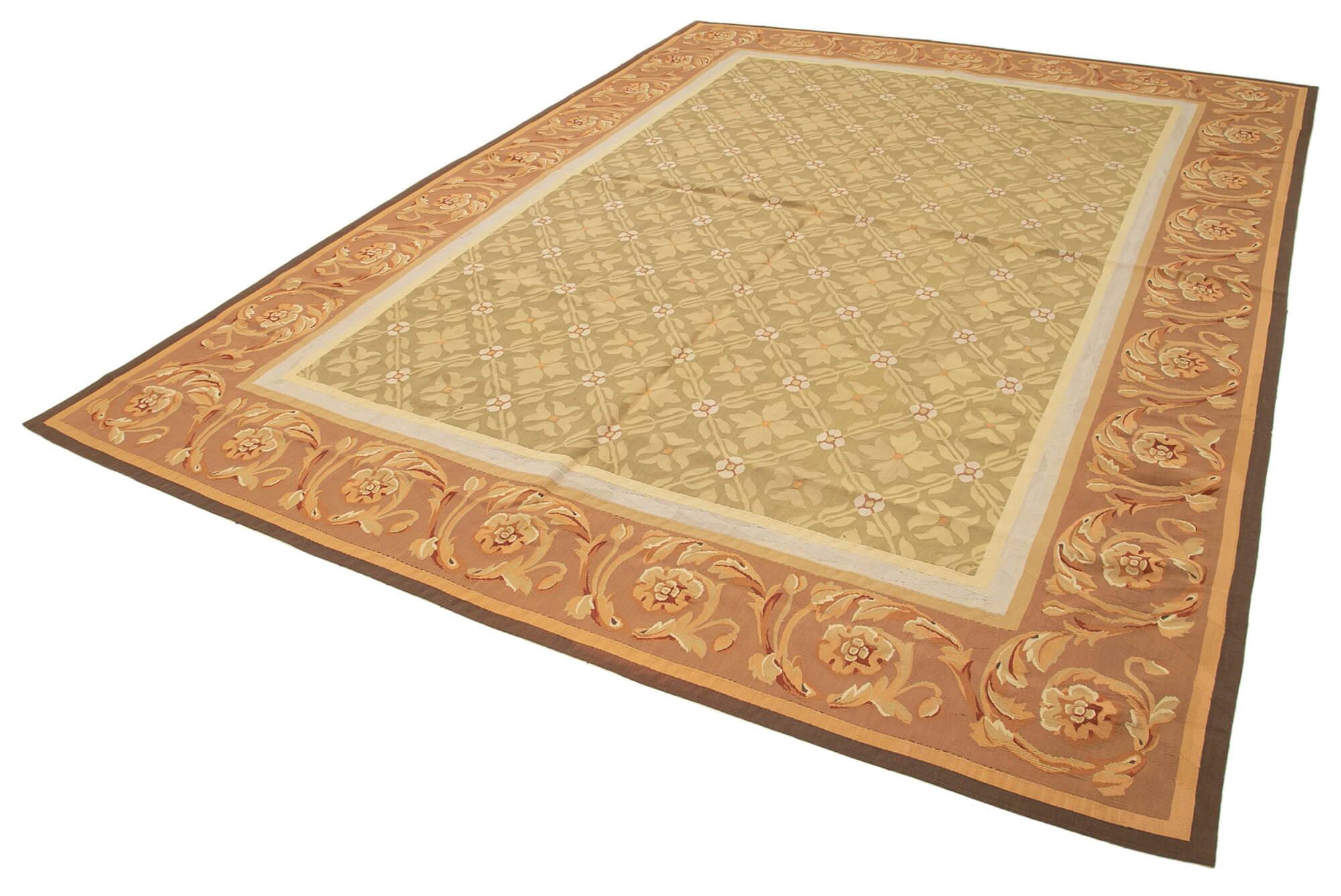 Handmade European Vintage Aubusson Kilim 261 cm x 363 cm