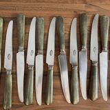 Set of 12 stainless steel knives with horn handles