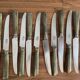 Set of 12 stainless steel knives with horn handles