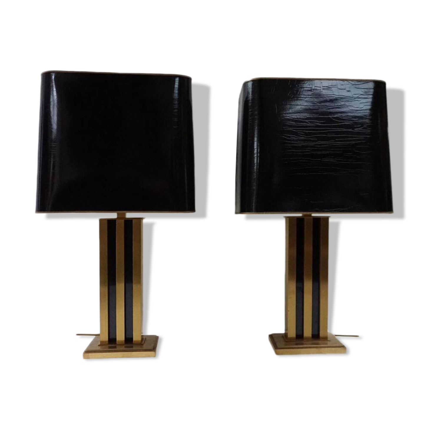 Paire de lampes de table JLB Hollywood Regency en laque noire et laiton doré, 1970s