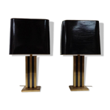 Paire de lampes de table JLB Hollywood Regency en laque noire et laiton doré, 1970s