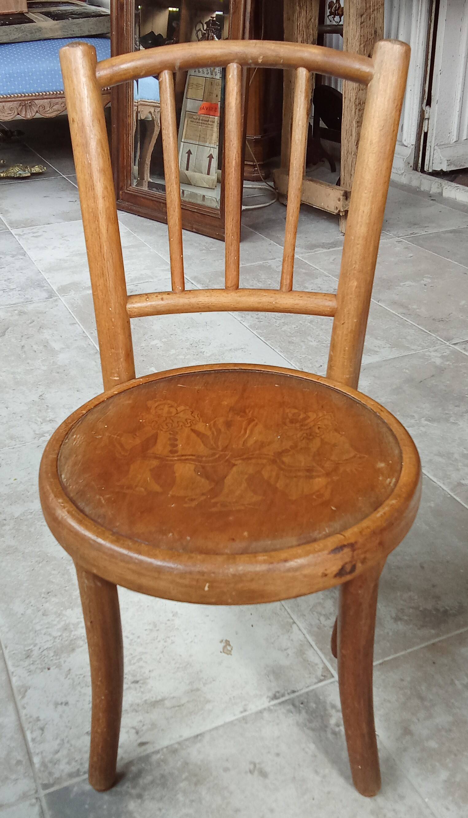 Old small Fischel children's chair with Pierrot decor