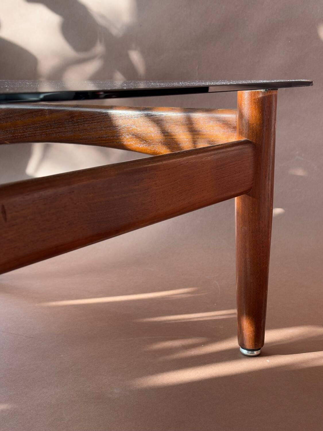 Scandinavian teak and smoked glass coffee table 1970