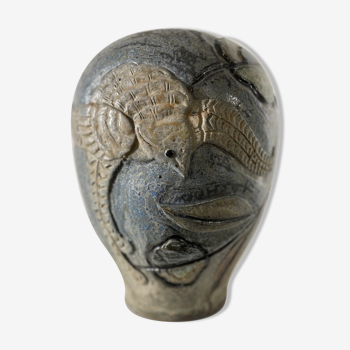 Important stoneware vase with stylized art deco bird decoration