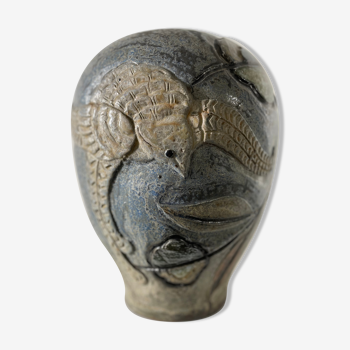 Important vase en grès à décor stylisé d’oiseau art déco
