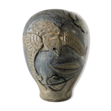 Important stoneware vase with stylized art deco bird decoration