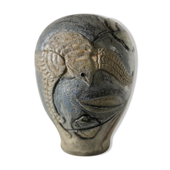 Important stoneware vase with stylized art deco bird decoration