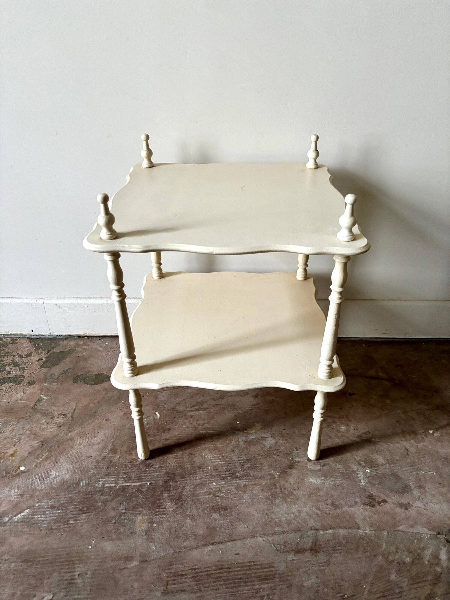 White turned wood side table, end table