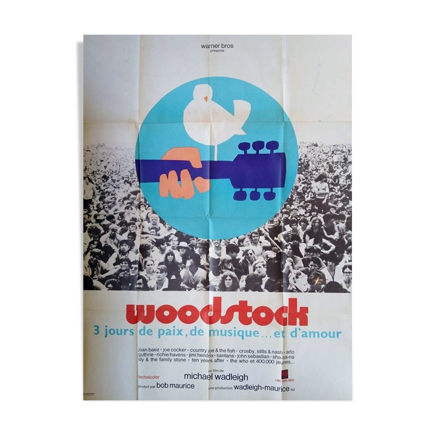 Vintage poster original 1970 woodstock jimi hendrix santana joe cocker joan baez concert 120x160
