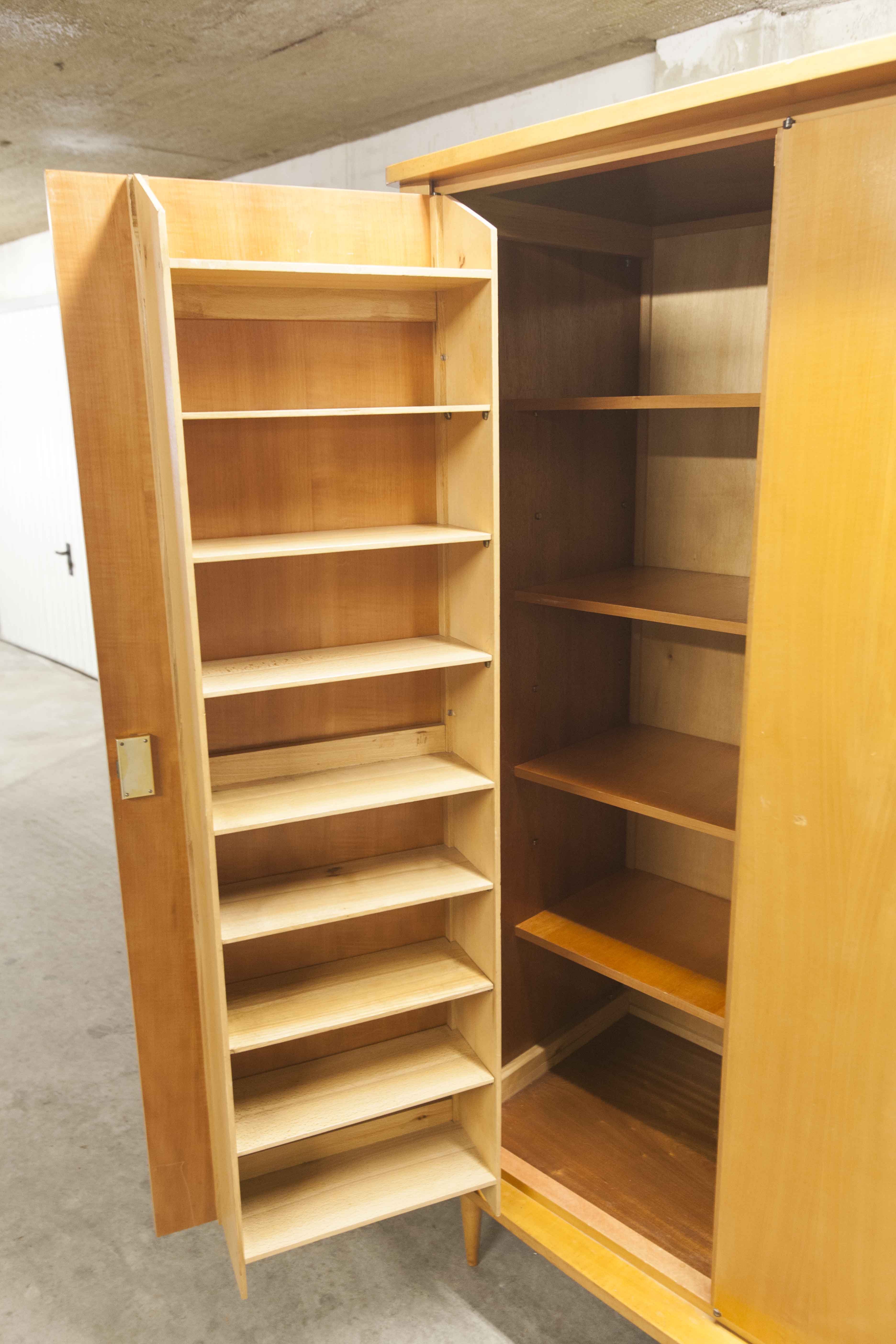 Scandinavian wardrobe 1960 honey color 4 doors L 205 cm