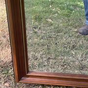 Large natural wood moulding mirror, gold fillet highlight, bevelled mirror, (La Gatvinière)