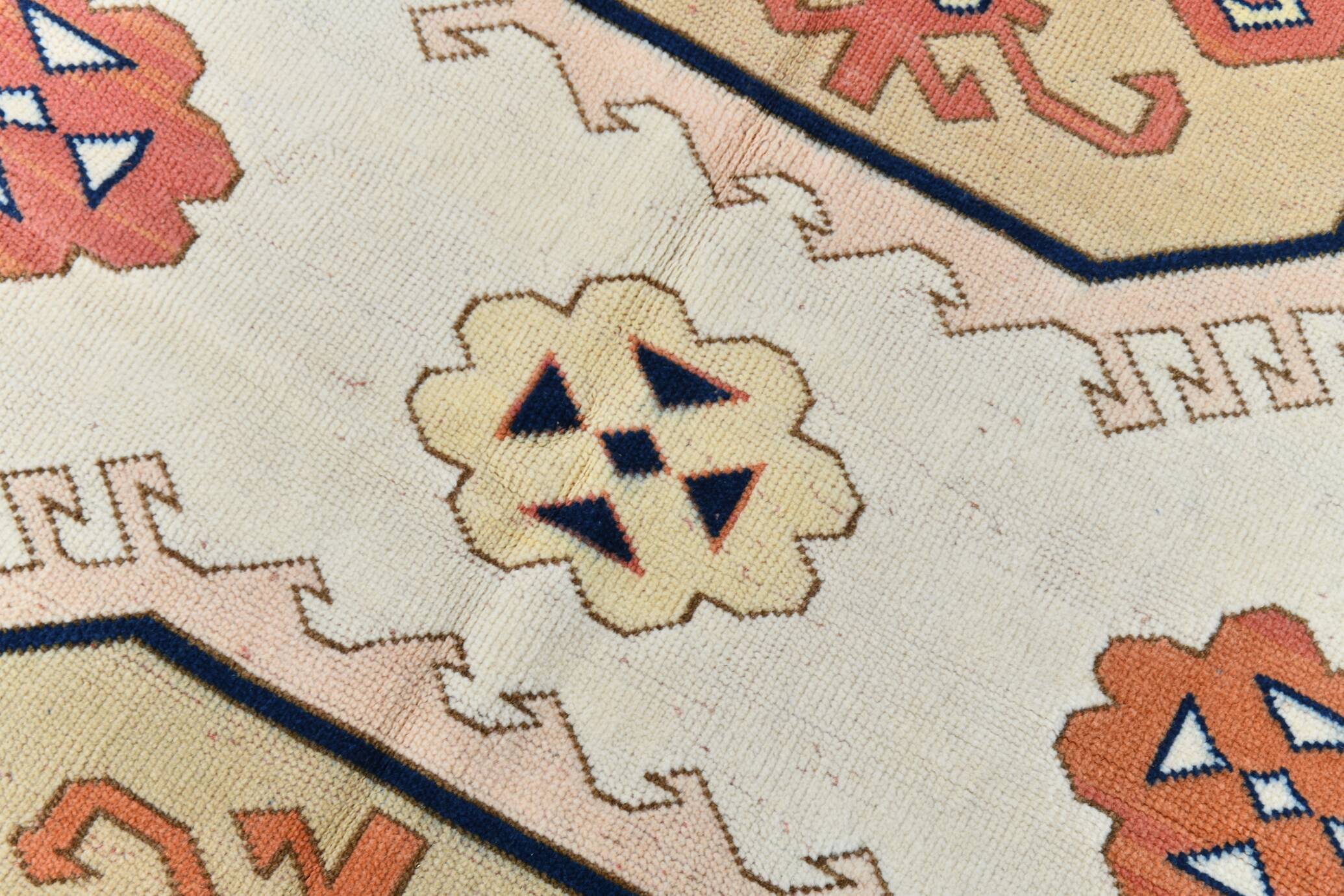 Beige & Pumpkin Orange Antique Vintage Rug Made in Anatolian, 202x284 Cm